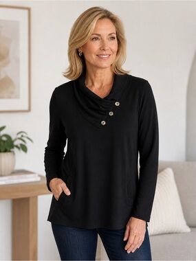 Soft Surroundings Westminster Tunic Shawl Sweatshirt Large Black Minimalist